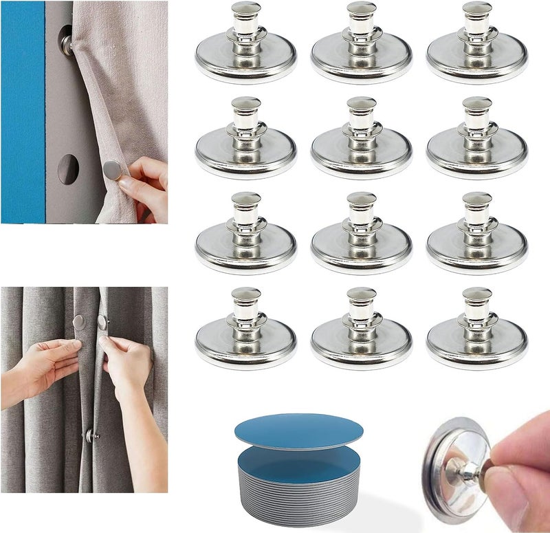 Lapis Premium Curtain Magnets Closure - 12 Magnetic Curtain Clips with Patch, Strong Hold, Easy to Use, Light-Blocking, Versatile for Home, Office, Travel –Perfect for Curtains, Shower Liners, Tablecloths - Image 1